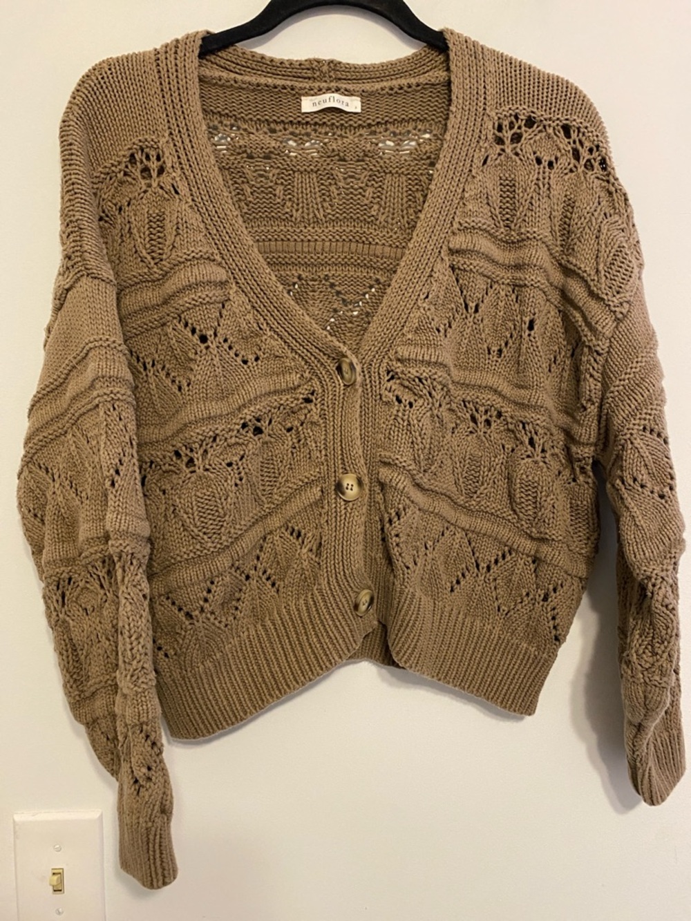 Neuflora Women's Taupe Knit Button-Front Cardigan Sweater, thick fabric